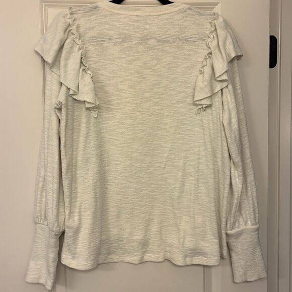 ANTHROPOLOGIE PILCRO Cozy Popover Ruffle Sweater Top Cream Ivory Women’s Small - Picture 4 of 7